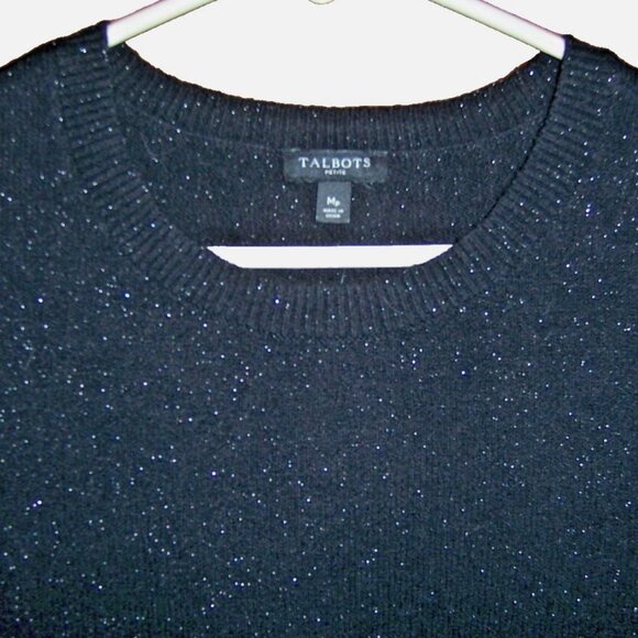 Talbots Black Sparkle Sweater Dress with Tie MP Medium Petite NWT Brand New $129 - Picture 3 of 4